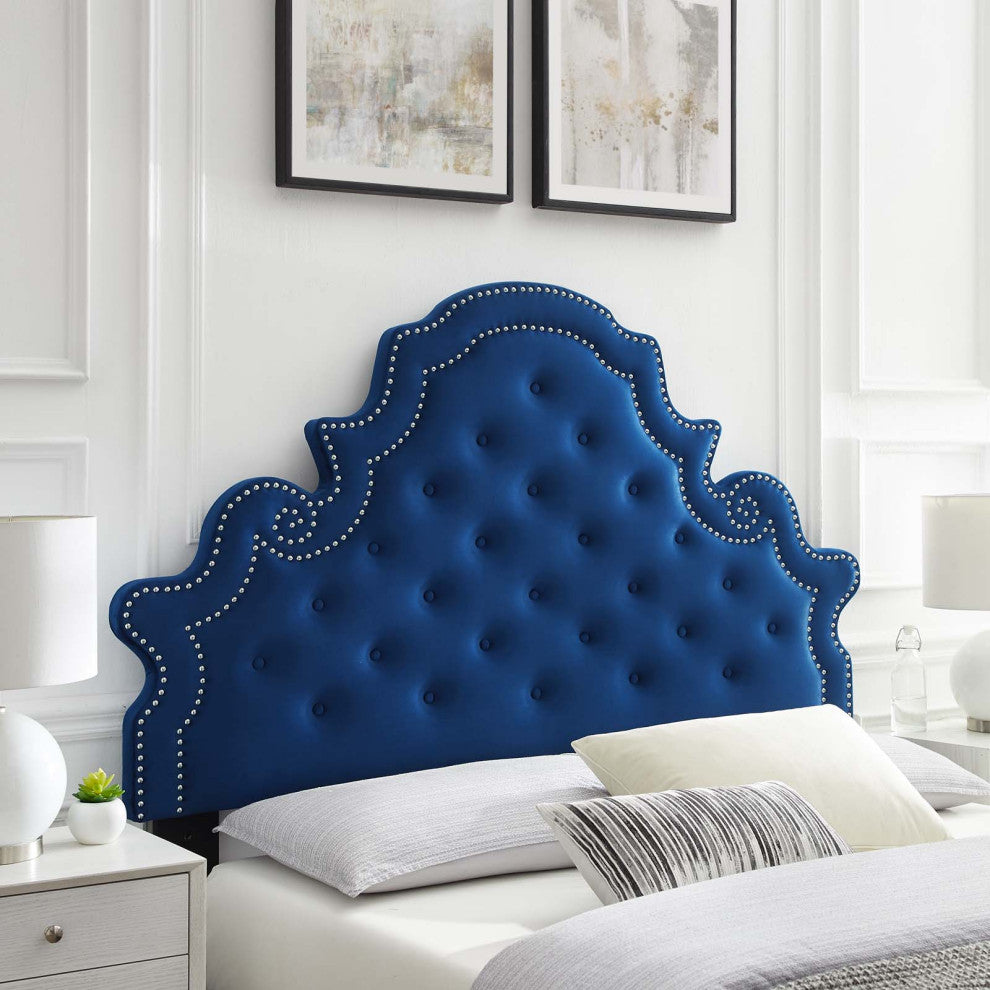 Tufted Headboard, King Size, Velvet, Blue Navy, Modern Contemporary, Bedroom