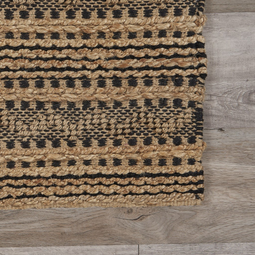 5" x 8" Tan and Black Intricate Striped Area Rug