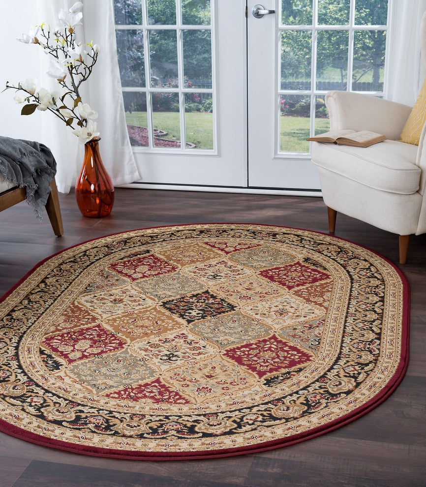 Princeton Traditional Oriental Red Oval Area Rug, 5'x7' Oval