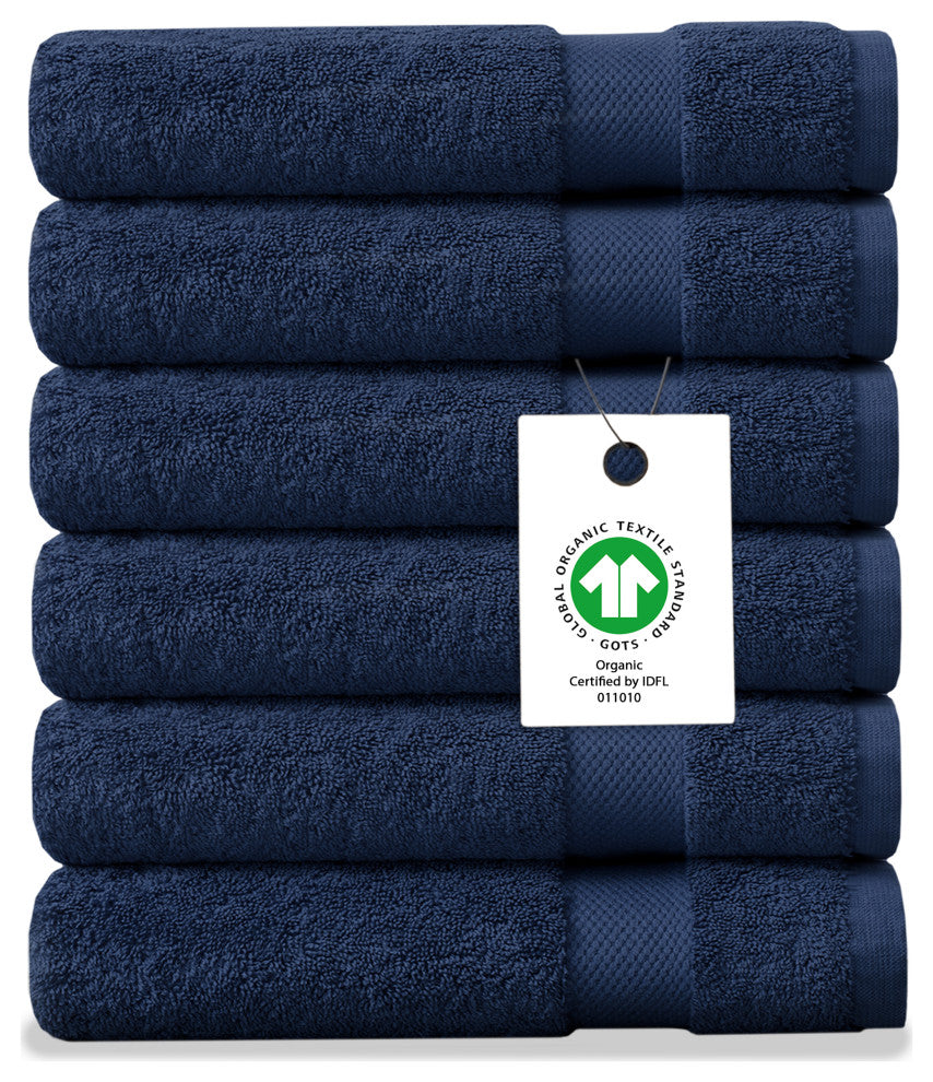Delara 100% Organic Cotton Plush Wash Cloths, Set of 6, 13"x13", Navy Blue