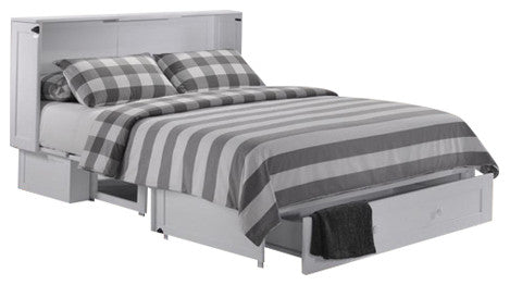 Clover Queen Size Murphy Bed Cabinet With Storage & Charging Ports, White