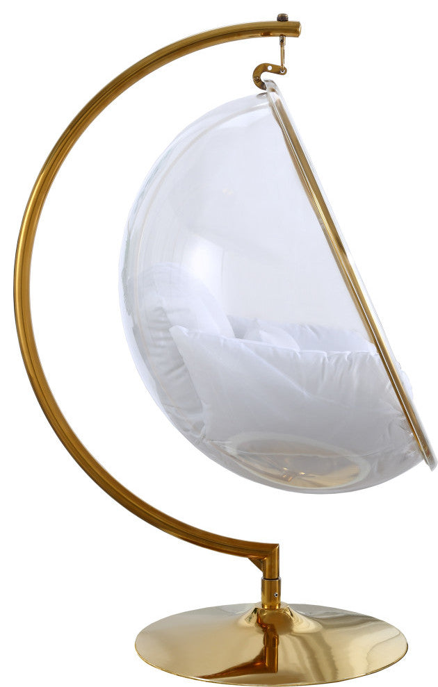 Luna Metal Acrylic Swing Bubble Accent Chair With Stand, White, Gold Base