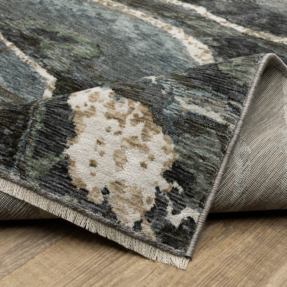 Easely Modern Abstract Waves Blue/ Green Area Rug, 2'3" x 7'6"
