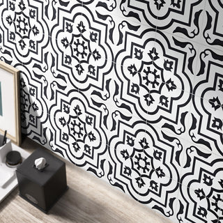 Taza Handmade Cement Tile, White/Black, Sample