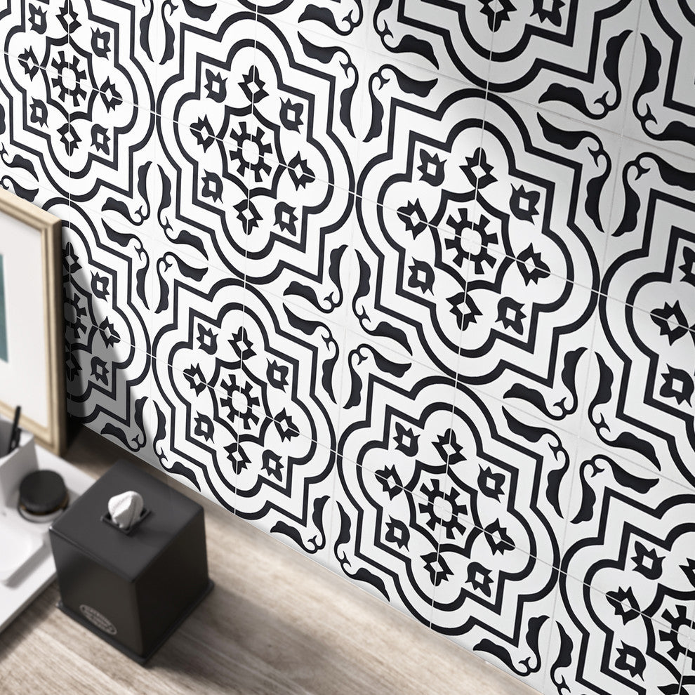 Taza Handmade Cement Tile, White/Black, Sample