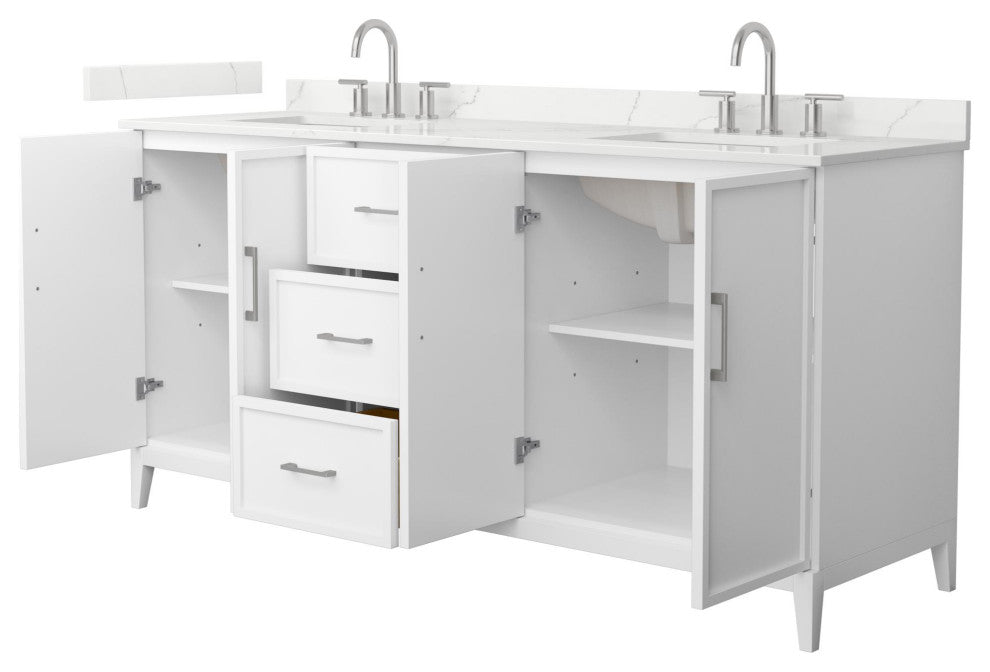 Elan 72" Double Vanity, White, Giotto Quartz Top, 3-Hole, Nickel Trim