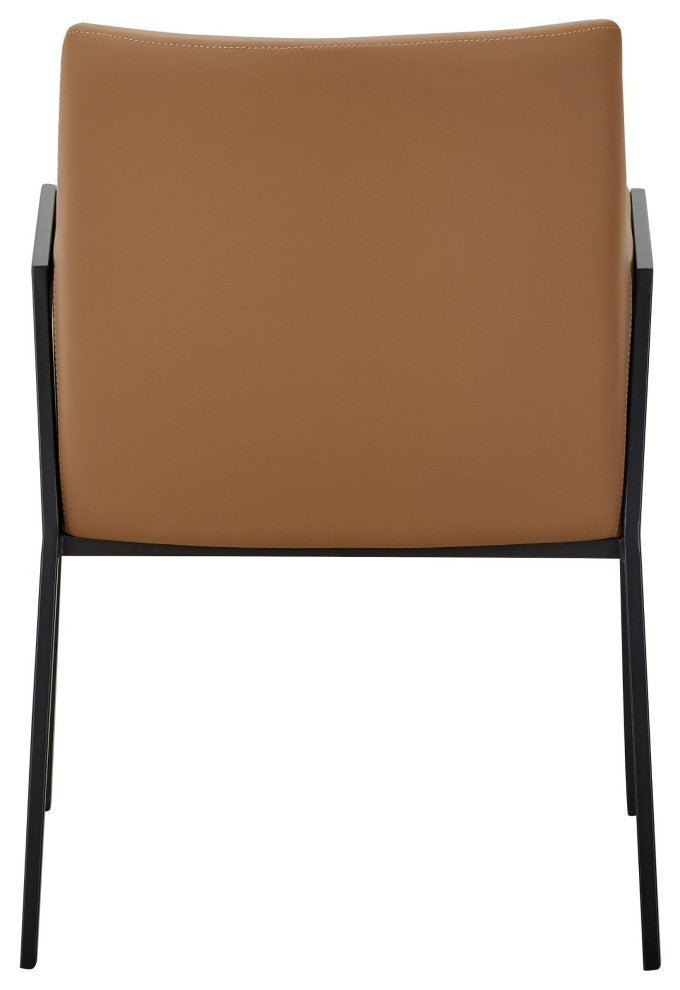 Modrest Leshay Modern Dark Camel Vegan Leather, Black Metal Dining Chair