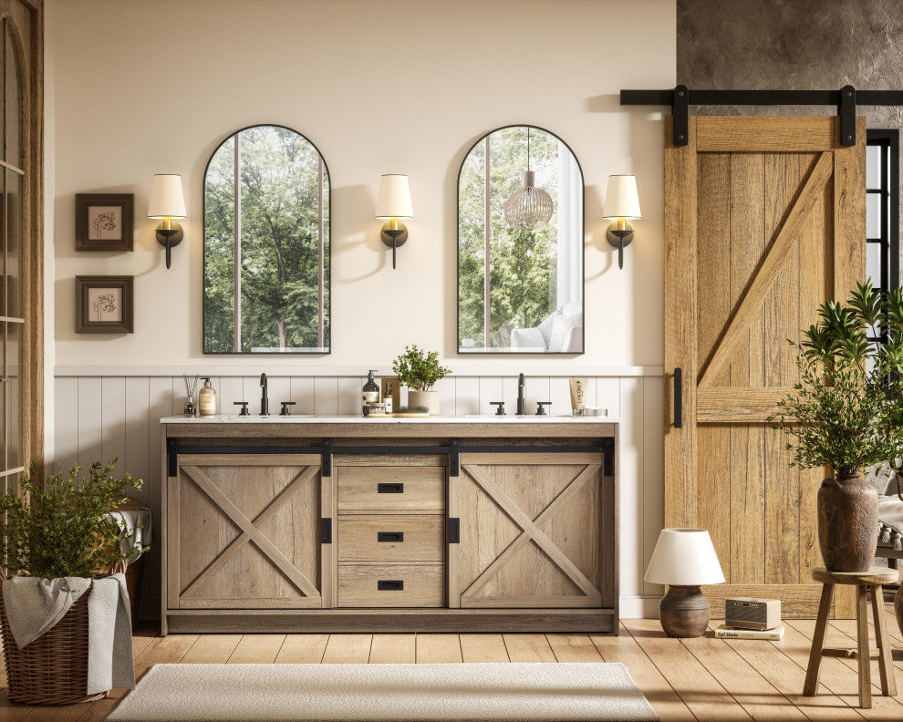 Home Living 72" Double Bathroom Vanity, Natural Oak