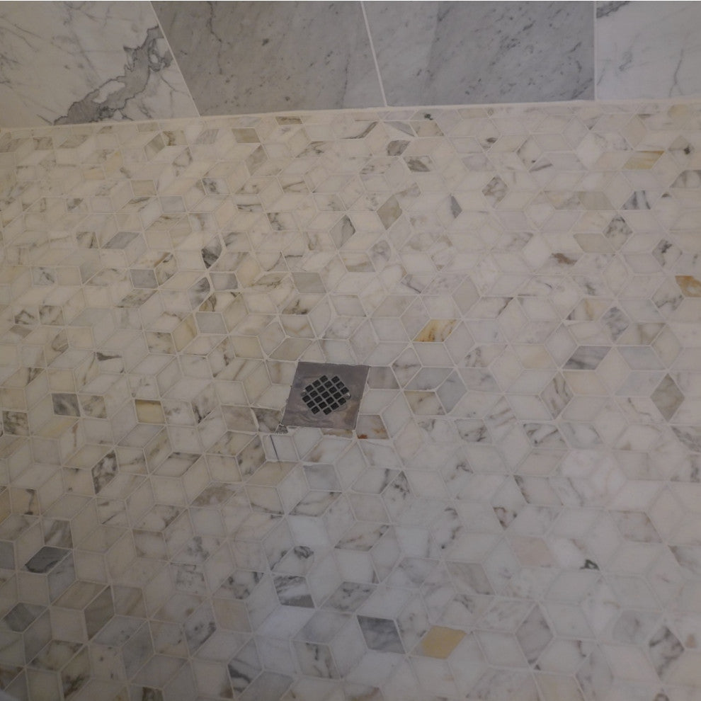 Calacatta Gold Marble Illusion 3D Cube Rhombus Diamond Hex Tile Honed, 1 sheet