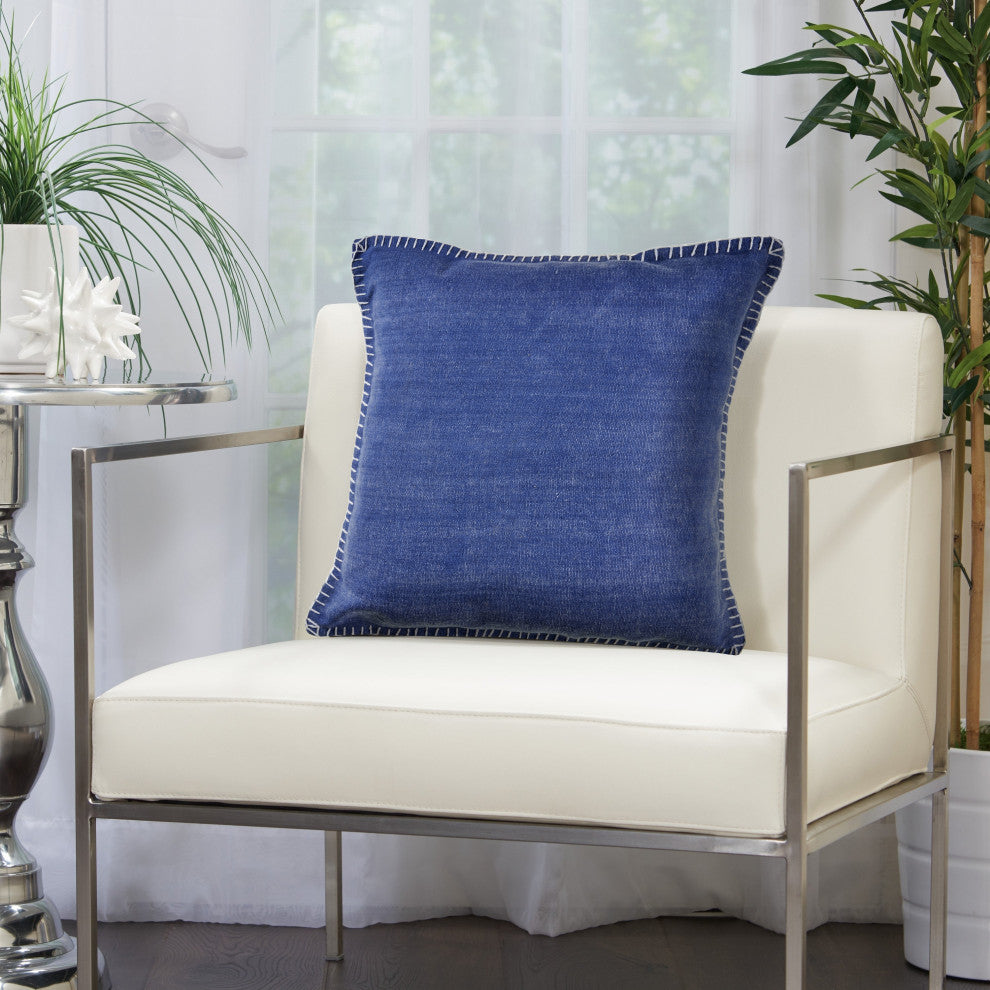 Embroidered Edge Bordered Throw Pillow, Twilight Blue, 24" X 24"