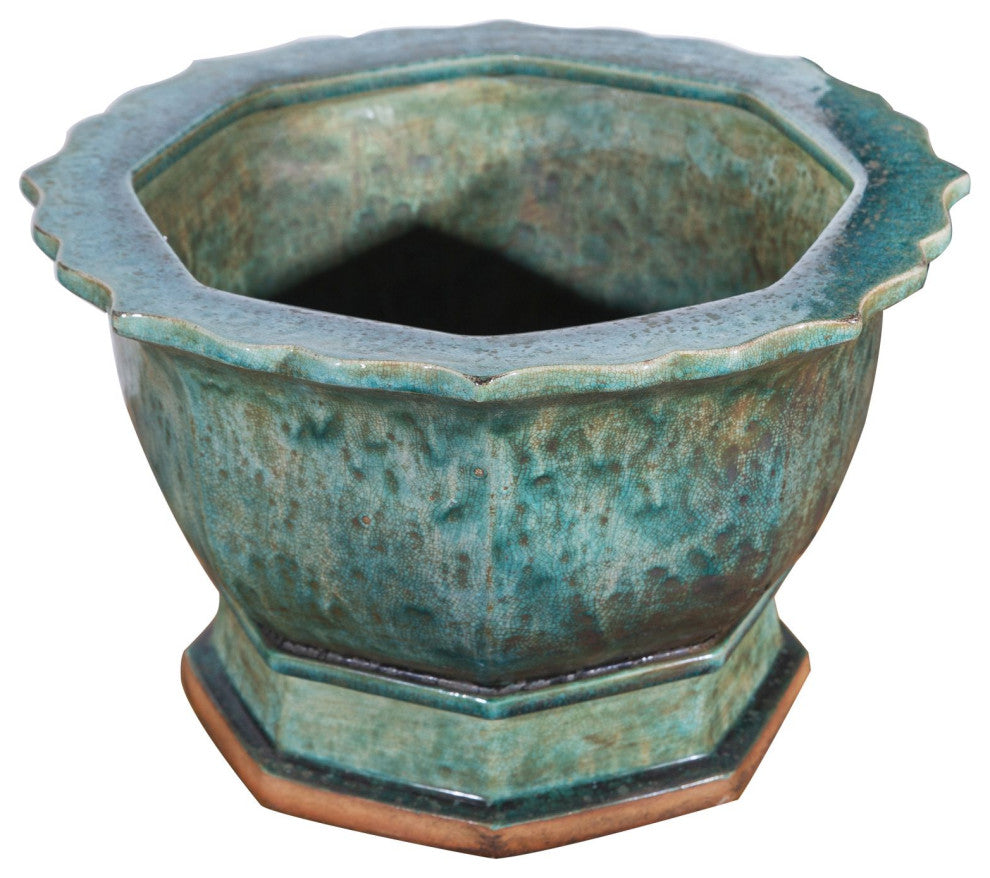 Speckled Green Hexagonal Planter