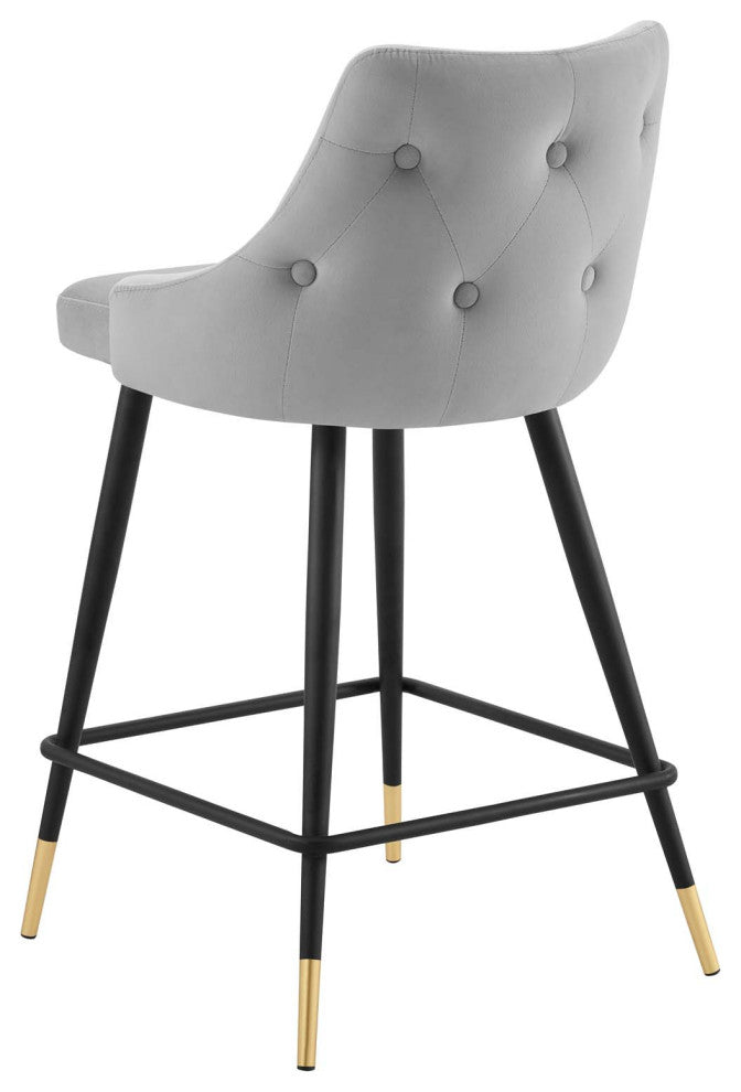 Counter Stool Chair, Set of 2, Velvet, Gray, Bar Pub Cafe Bistro Restaurant
