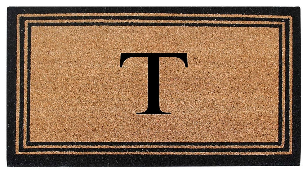 A1HC Black/Beige Coir Monogrammed Doormat 24"x39" , T
