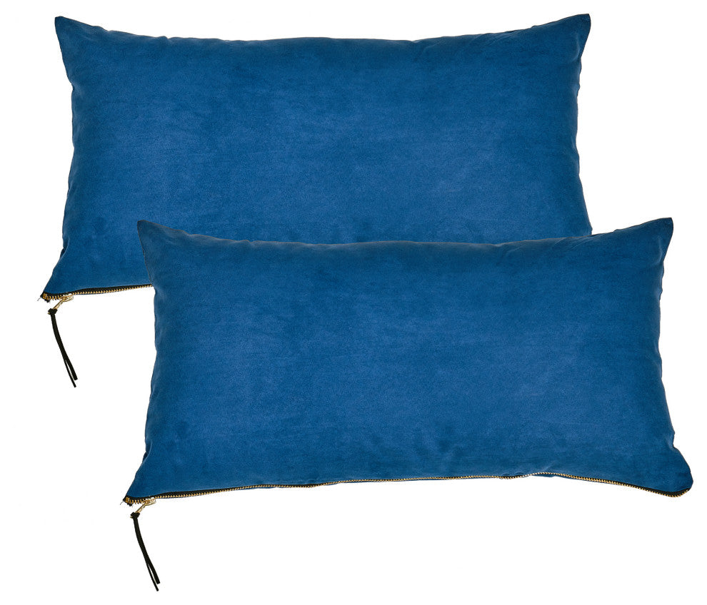 Suede Pillow Shell with Big Zipper, Blue Wing Tea, 14x26"