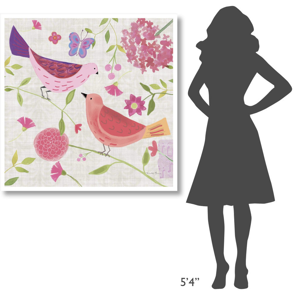 "Damask Floral and Bird IV" Digital Paper Print by Farida Zaman, 42"x42"