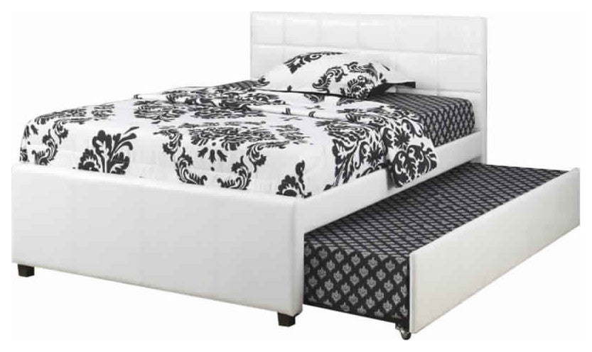 Benzara BM171669 Twin Bed With Trundle Squ Tufted Head Boards, White