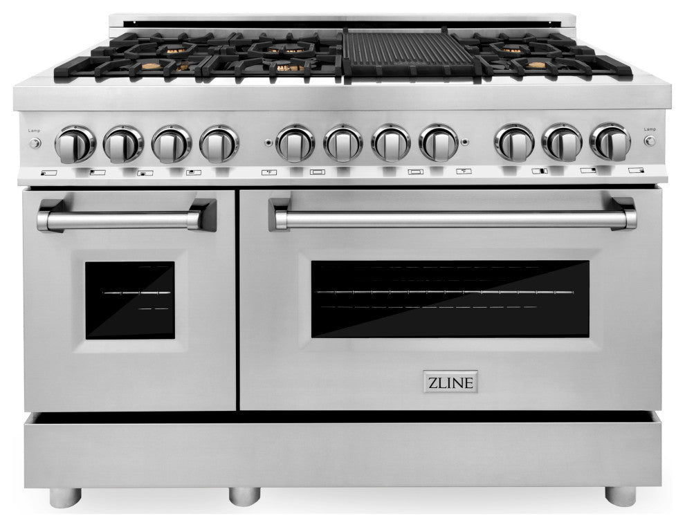 ZLINE 48" Dual Fuel Range, Stainless Steel With Brass Burners RA-BR-48