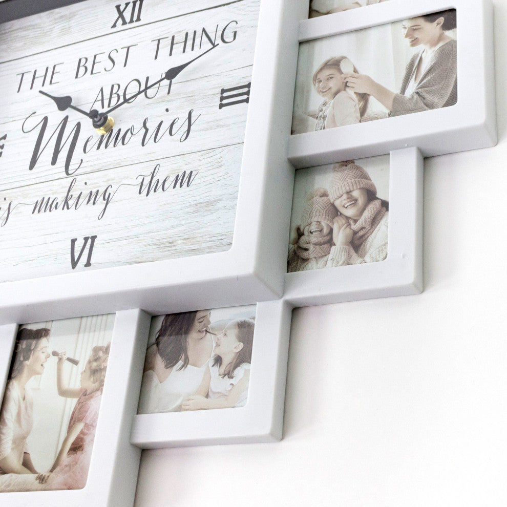 White Farmhouse Shabby-Chic "Memories" Picture Frame Collage Wall Clock