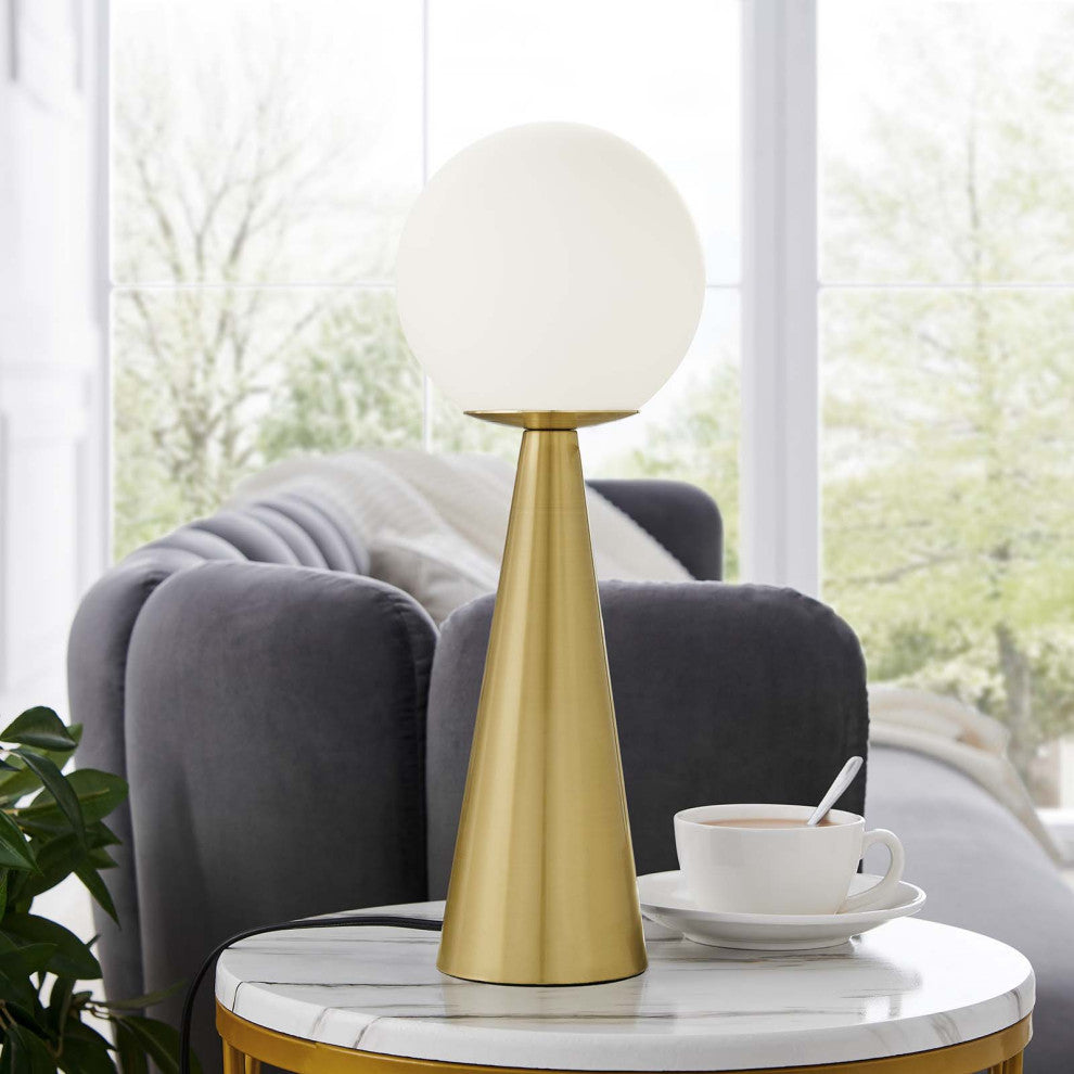 Apex Glass Globe Glass Table Lamp, White Satin Brass