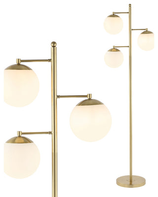 Ellie 66" 3-Light Modern Vintage Iron LED Floor Lamp, Brass Gold/White
