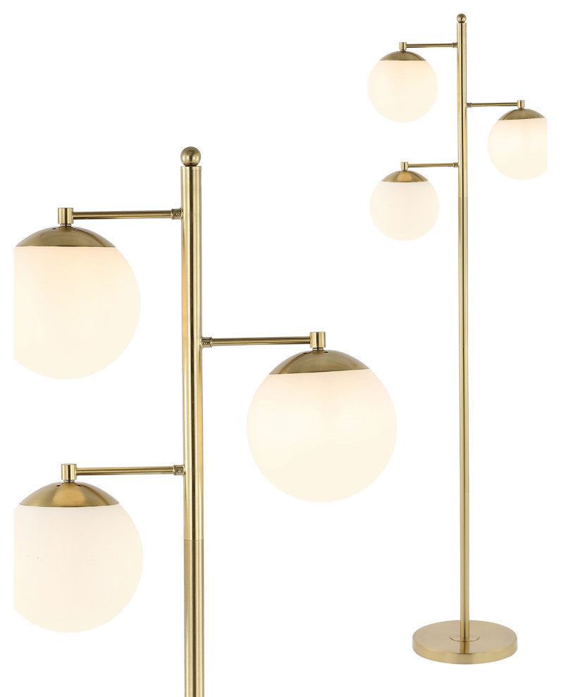 Ellie 66" 3-Light Modern Vintage Iron LED Floor Lamp, Brass Gold/White