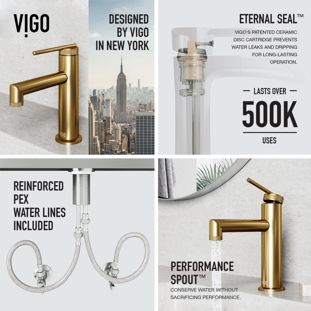 VIGO Sterling 7" H Single Handle Single Hole Bathroom Faucet, Matte Brushed Gold, Without Extras