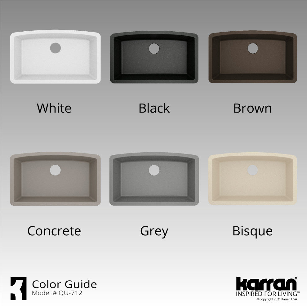 Karran Undermount Quartz 32" Single Bowl Kitchen Sink Kit, Brown