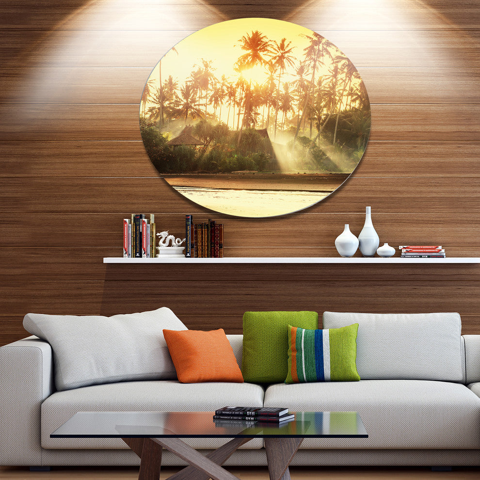 Bamboo Huts On Tropical Island, Landscape Round Wall Art, 23"