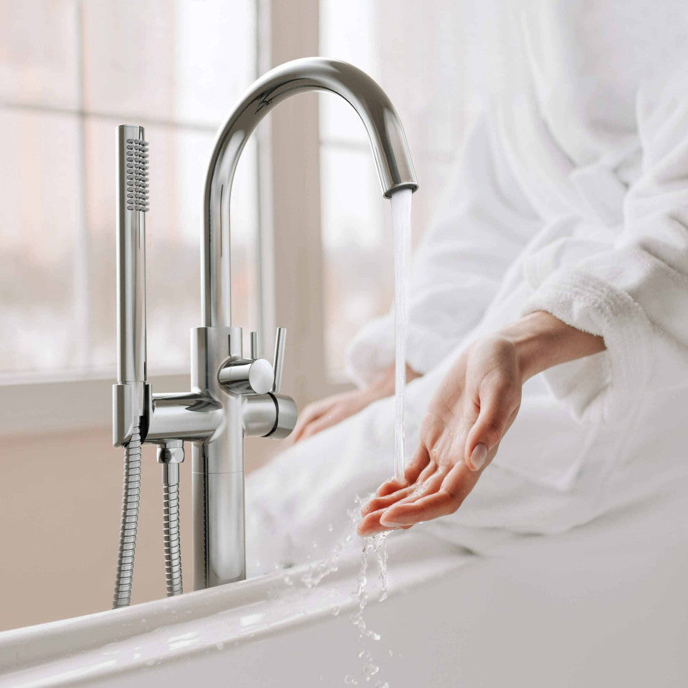Circular Single Handle Floor Mounted Freestanding Tub Filler, Chrome