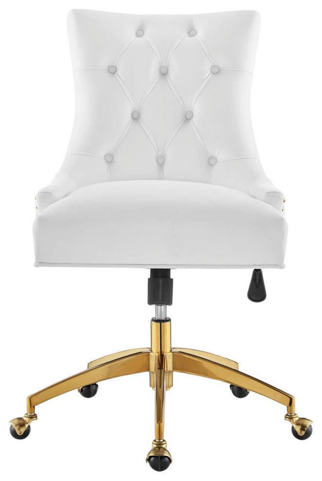 Computer Work Desk Tufted Chair, Velvet, Gold White, Home Business Office