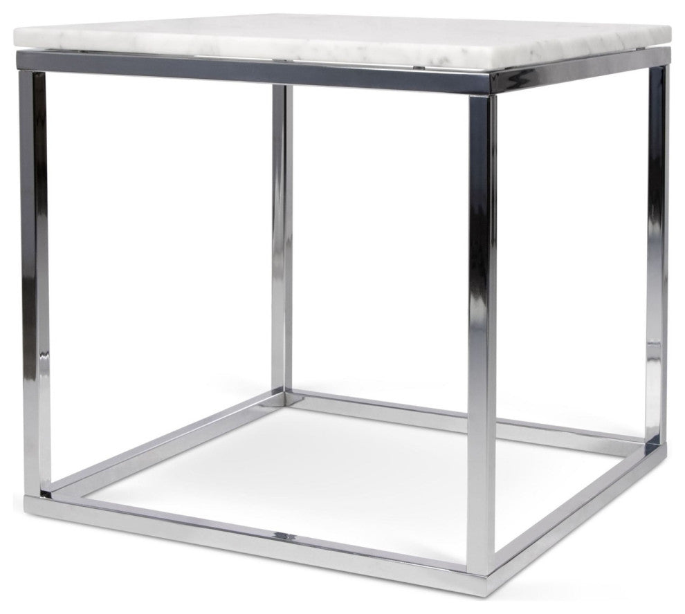 Modern Square Marble & Metal Side Table, Black Marble/Chrome Legs