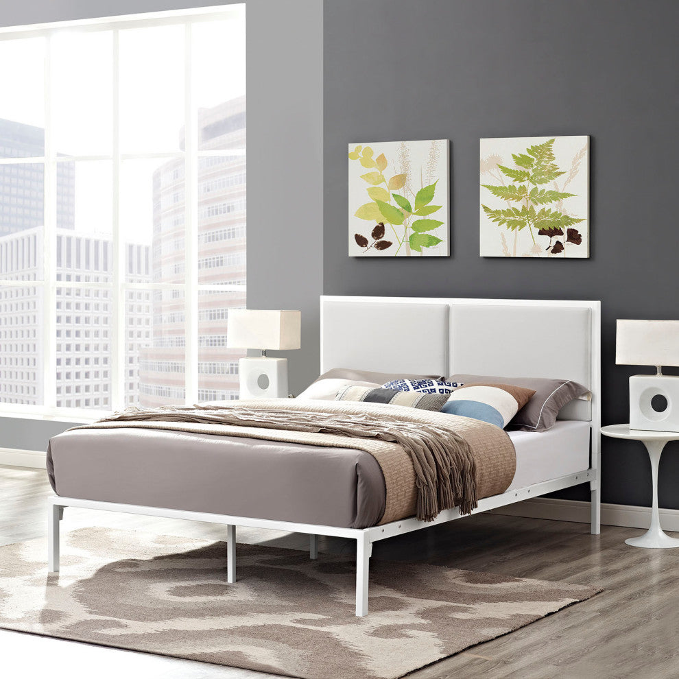 Modway Della King Vinyl Bed, White White