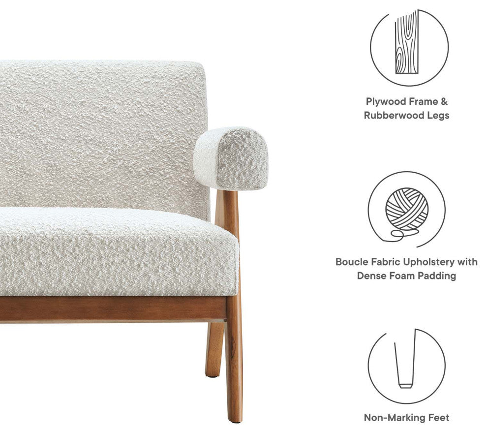 Lyra Boucle Fabric Loveseat, Ivory
