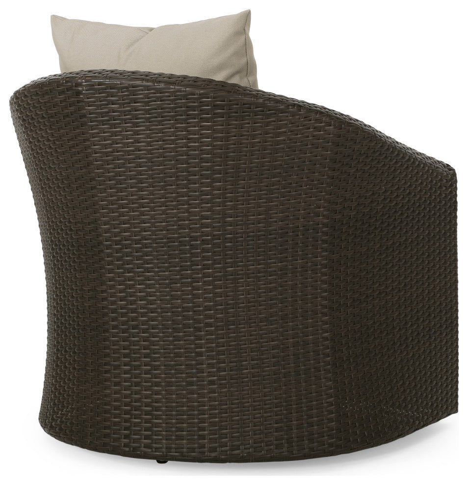 GDF Studio Dillard Outdoor Mix Brown Wicker Swivel Club Chair, Mix Khaki, Single