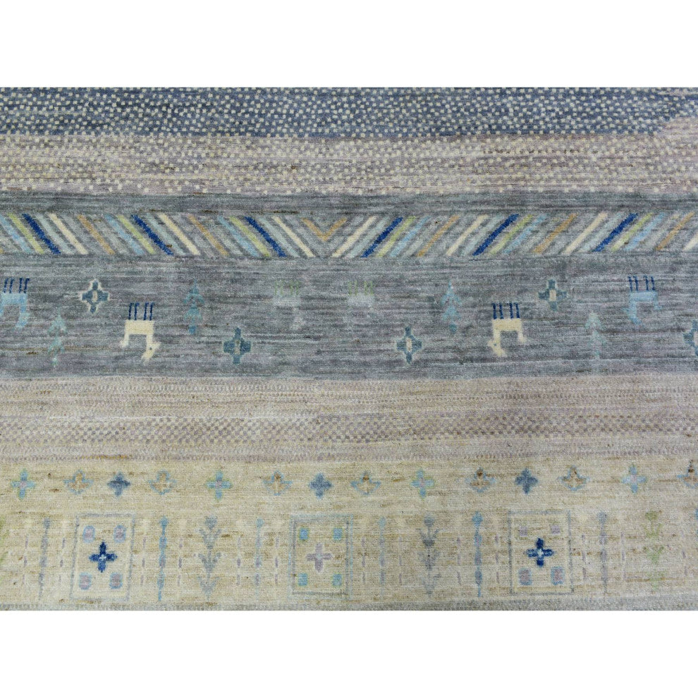 Denim Blue Afghan Kashkuli Gabbeh Design Pure Wool Hand Knotted Rug, 10'2"x13'7"