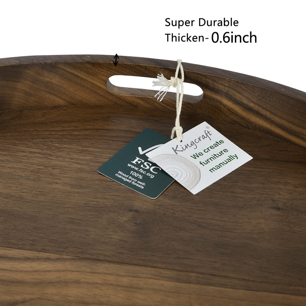 Round Black Walnut Solid Wood Tray Ottoman Tray, 26inch