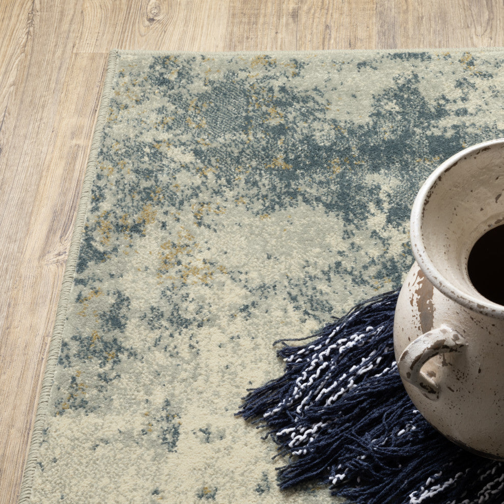 Bastian Distressed Abstract Beige/ Teal Indoor Area Rug, Beige, 1'10"x7'3"