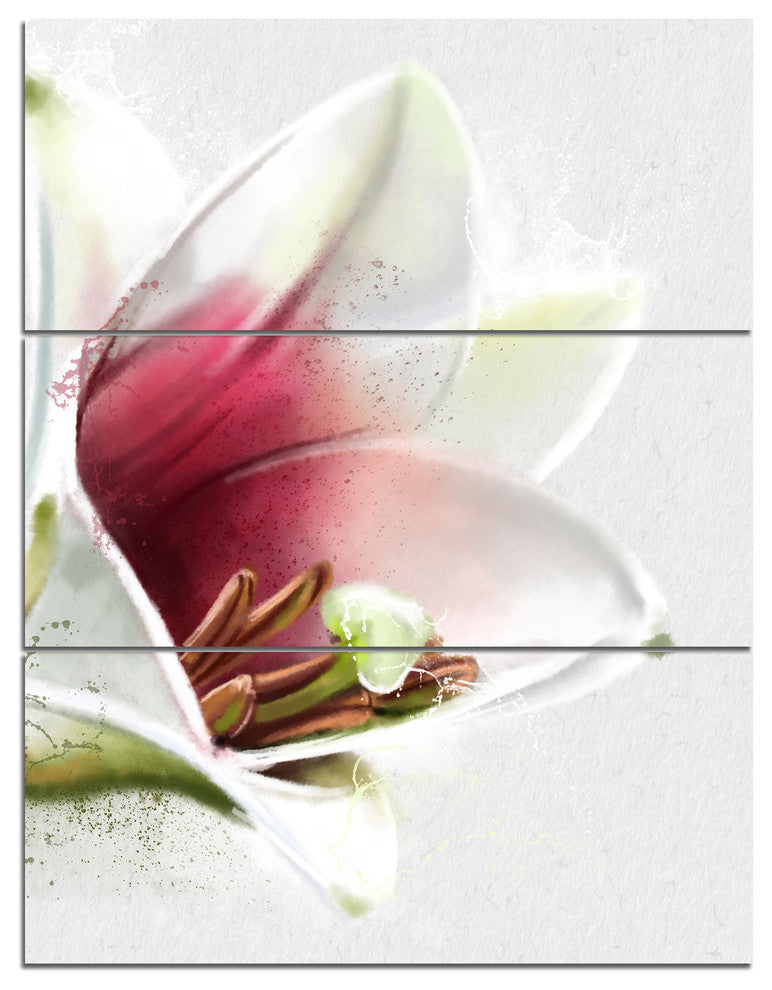Beautiful Lily Flower Watercolor, Flowers Canvas Wall Artwork, 28x36, 3 Panels