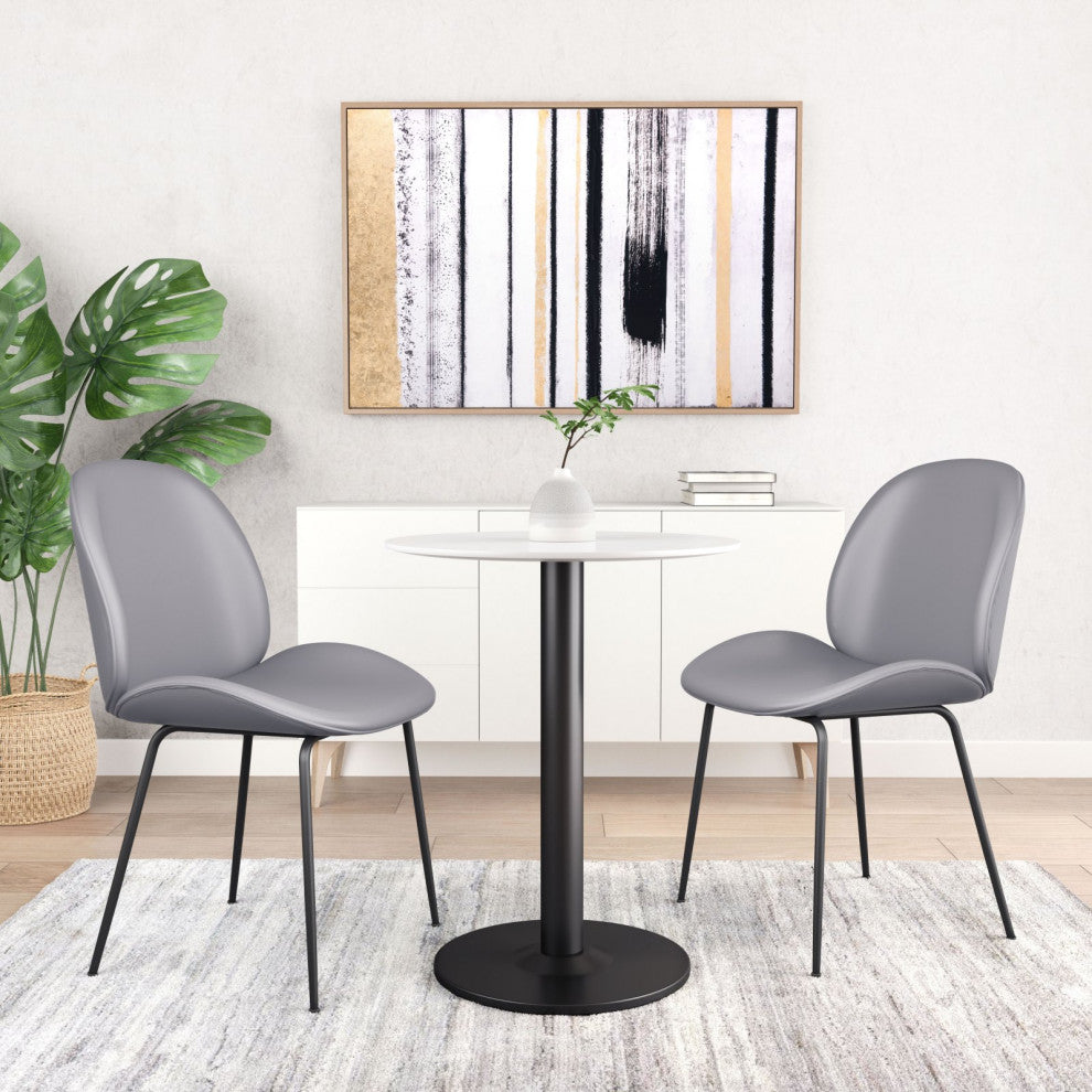 Dining Chair, Set of 2, Steel Metal, Fabric, Gray, Black, Cafe Bistro