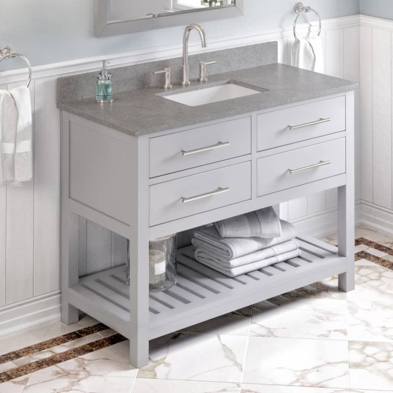 Wavecrest Contemporary Grey 48" Vanity, Steel Grey Cultured Marble Vanity Top