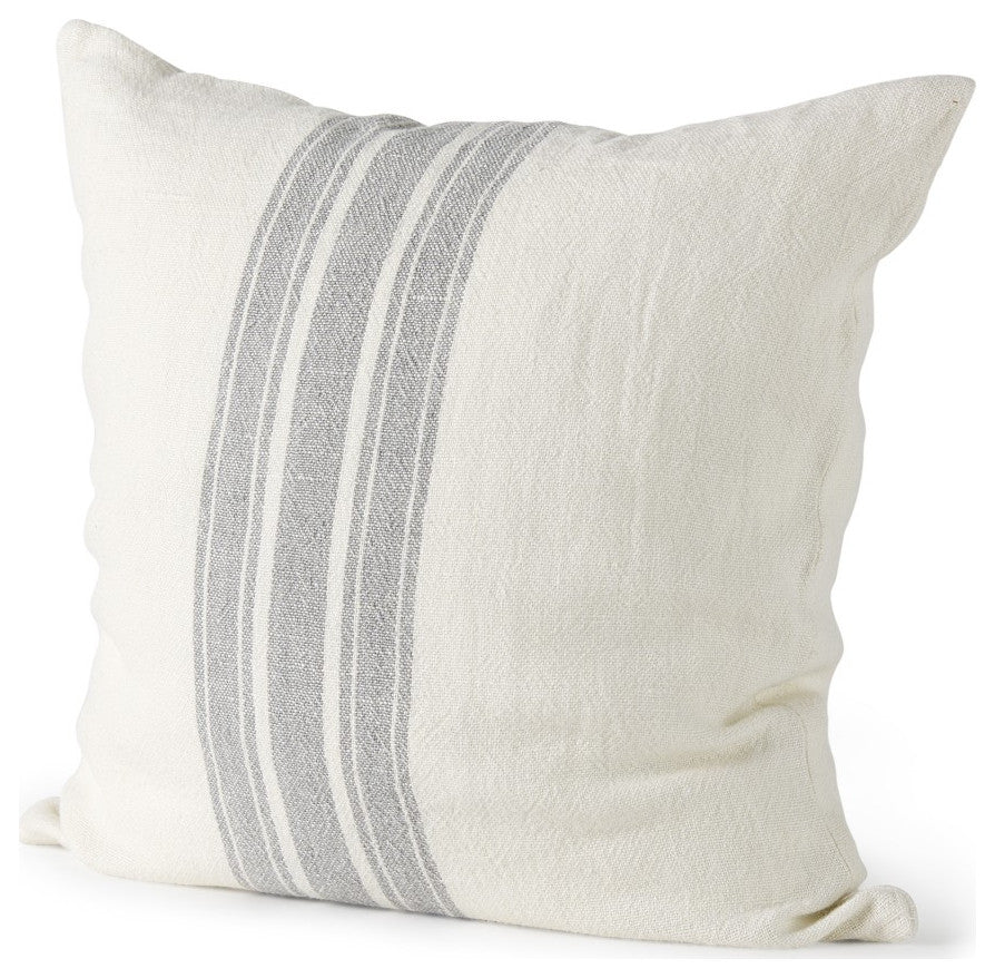 off white Pillow Cover With Ash Gray Stripes