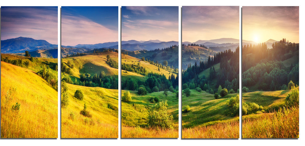 "Green Hills Glowing By Sunlight" Landscape Wall Art, 5 Panels, 60"x28"