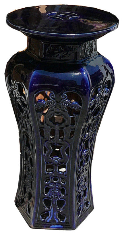 Ceramic Clay Navy Blue Round Tall Pedestal Stand