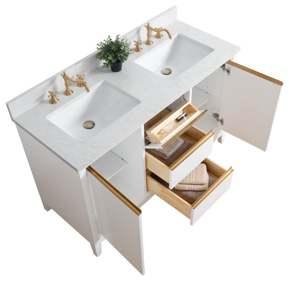 Vanity Art Bathroom Vanity With Sink, White, 54" Double