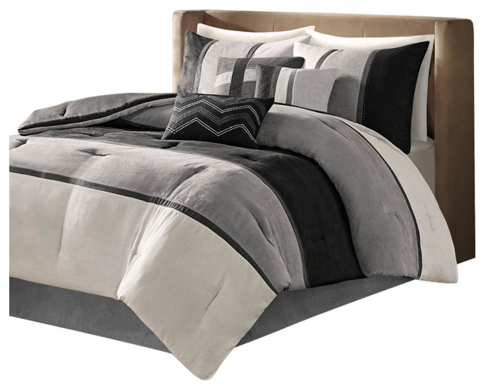 Madison Park Palisades Palizzate Suede 7-Piece Comforter Set, Black, Queen