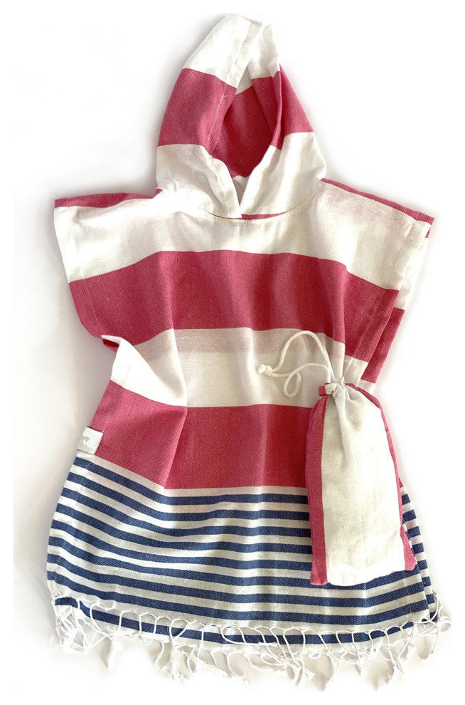 Navy Blue Red and White Striped Design Poncho Towel