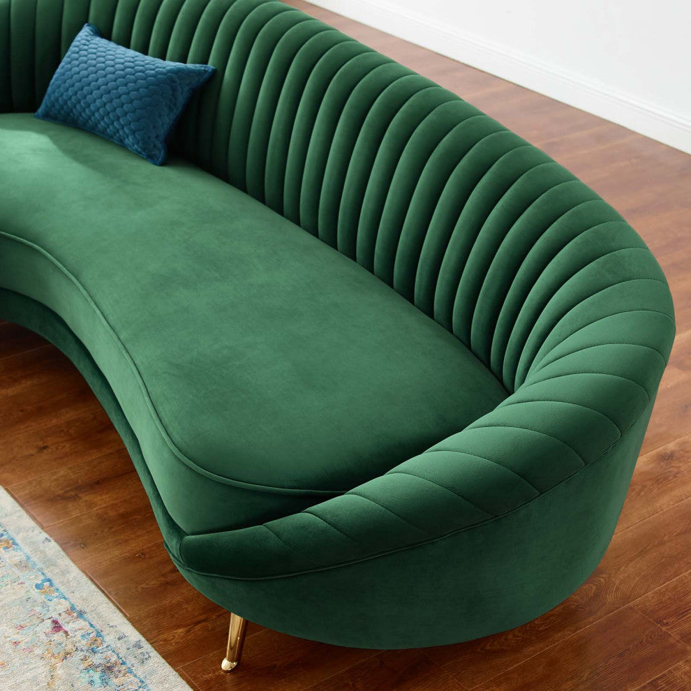 Tufted Sofa, Velvet, Green, Modern, Living Lounge Room Hotel Lobby Hospitality