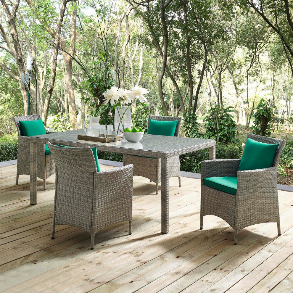 Lounge Sectional Sofa Chair Set, Rattan, Wicker, Gray Green, Outdoor