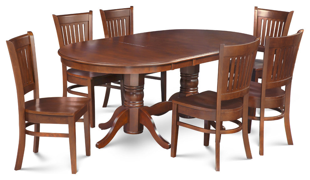 Dinette Dining Room Table Set 42"x78" with Leaf, Espresso, 7 Piece, Wooden