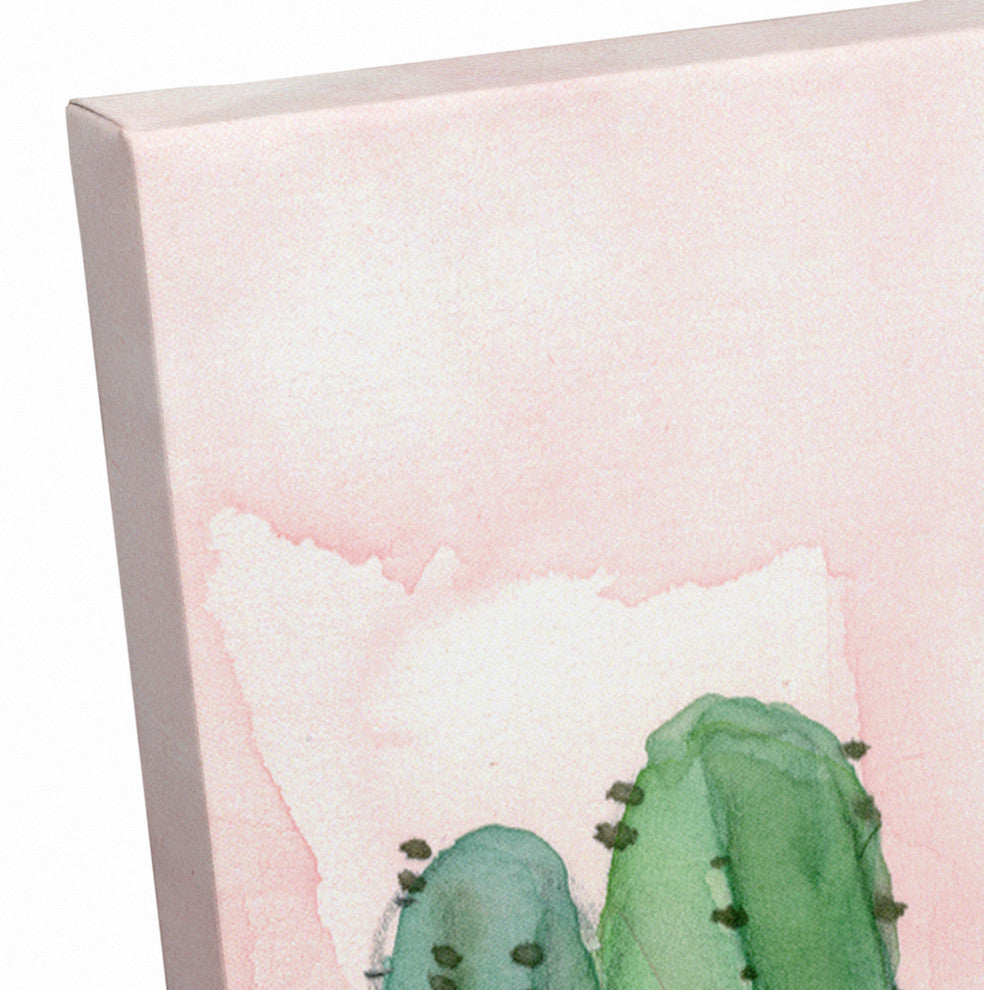 Field of Cactus on Pink Watercolor Print on Canvas